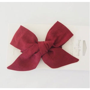 Burgundy Linen bow headband wrap - Aidenandava