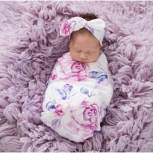 Load image into Gallery viewer, Lilac Skies snuggle swaddle &amp; topknot set - Aidenandava