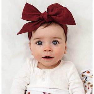 Burgundy Linen bow headband wrap - Aidenandava