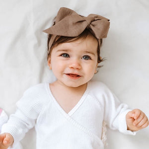 Chocolate Linen bow headband wrap - Aidenandava
