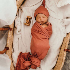 Clay baby jersey wrap & beanie set