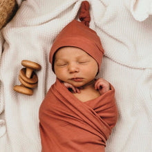 Load image into Gallery viewer, Clay baby jersey wrap &amp; beanie set