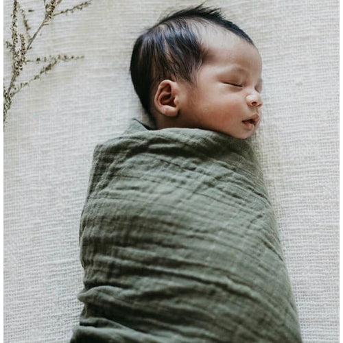 Dusty Olive organic muslin wrap - Aidenandava
