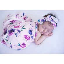 Load image into Gallery viewer, Floral Kiss baby jersey wrap &amp; Topknot set - Aidenandava