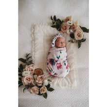 Load image into Gallery viewer, Floral Kiss baby jersey wrap &amp; Topknot set - Aidenandava