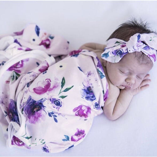 Floral Kiss baby jersey wrap & Topknot set - Aidenandava