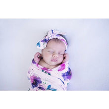 Load image into Gallery viewer, Floral Kiss baby jersey wrap &amp; Topknot set - Aidenandava
