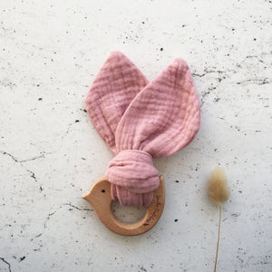 Muslin Birdy teether - Peony