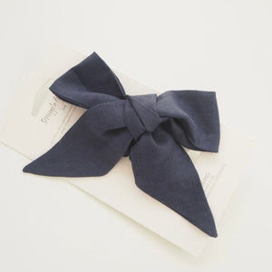 Navy Linen bow headband wrap