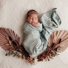 Load image into Gallery viewer, Sage baby jersey wrap &amp; beanie set