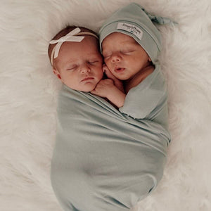 Sage baby jersey wrap & beanie set