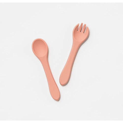 Silicone Fork & Spoon Set - Dixie Pink