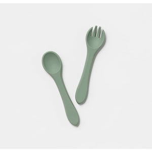 Silicone Fork & Spoon Set - Soft Moss