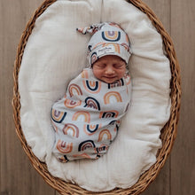 Load image into Gallery viewer, Sunset Rainbow snuggle swaddle &amp; beanie set
