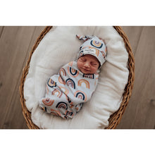 Load image into Gallery viewer, Sunset Rainbow snuggle swaddle &amp; beanie set