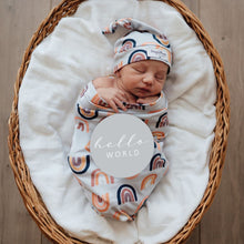 Load image into Gallery viewer, Sunset Rainbow snuggle swaddle &amp; beanie set